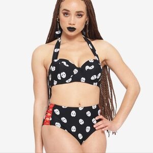 Hot Topic Black & Red Bikini XL High-Waisted 2 Peice Set Friday The 13th NWT